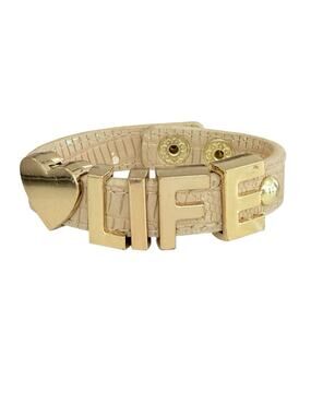 BCBGeneration Affirmation "LIFE" Cuff Bracelet Heart Croc Embossed Snap